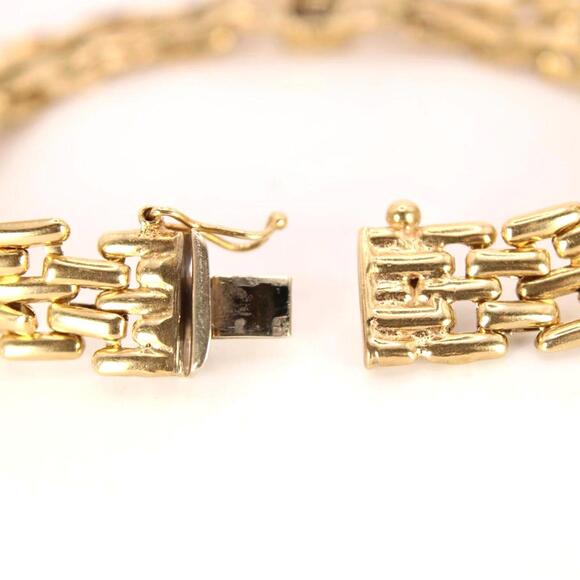 Vintage 14kt Yellow Gold Gemstone Bezel Set Panther Link Bracelet 7.25" - Picture 6 of 7